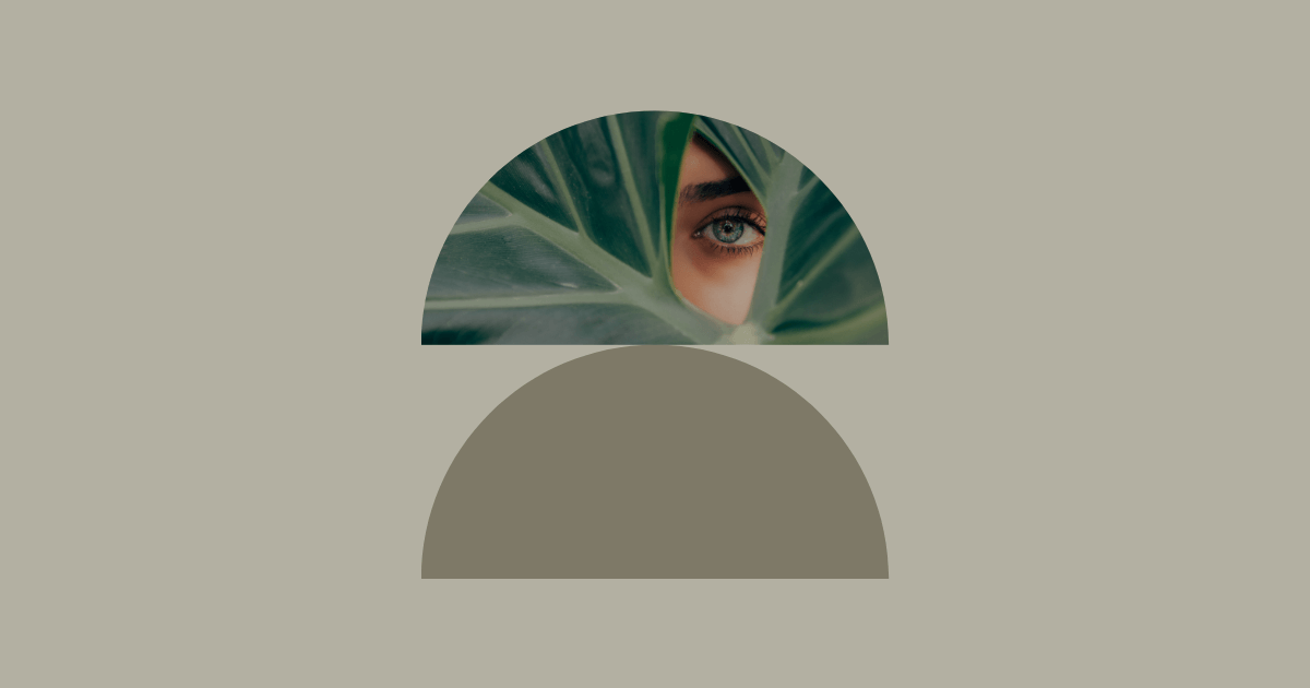 A human eye looking though a leaf